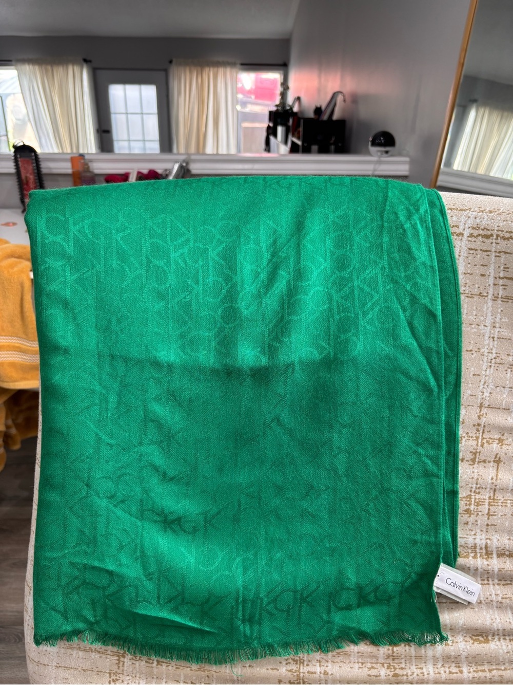 Calvin Klein Emerald Green Logo-Accent shawl